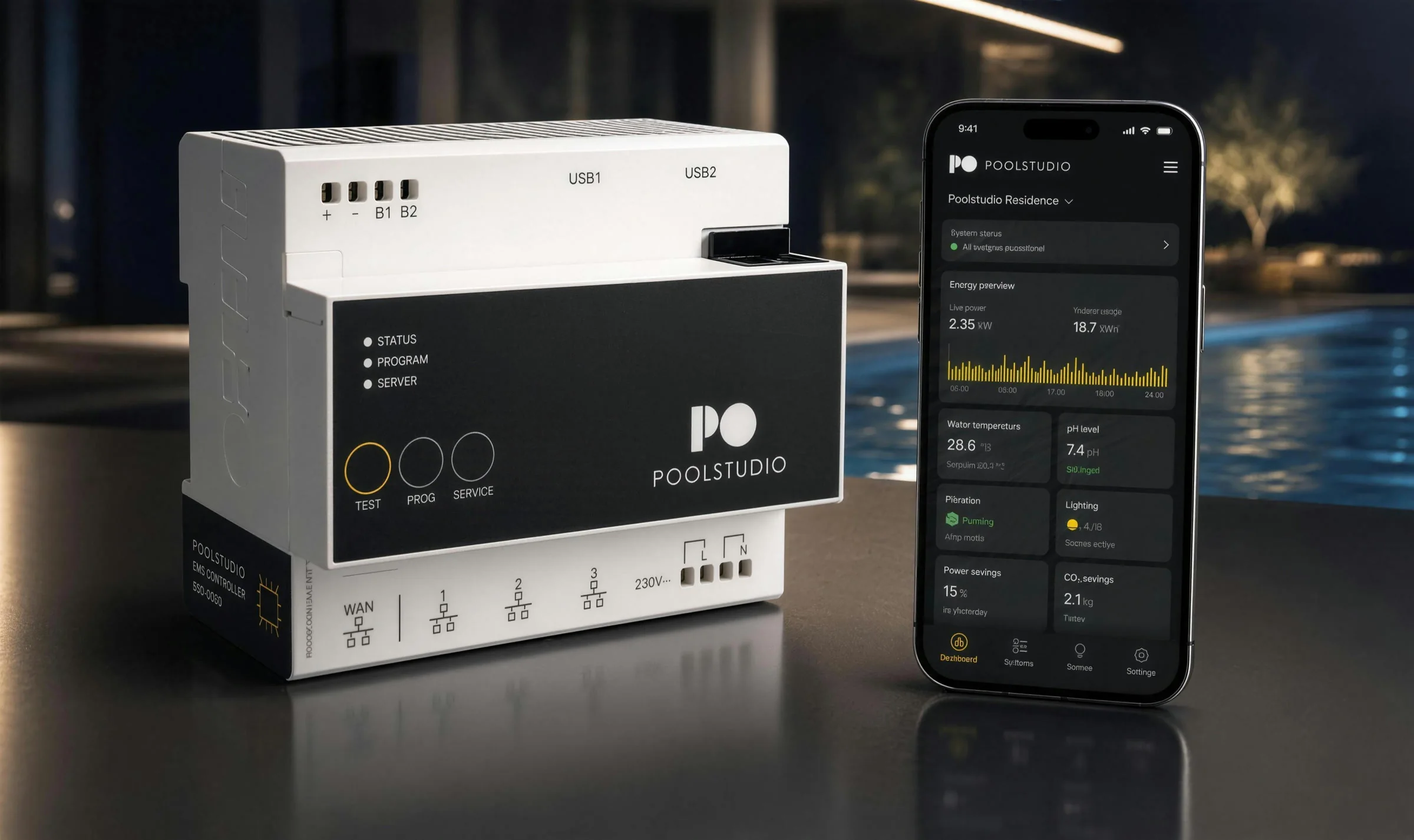 Poolstudio EMS controller with the companion app